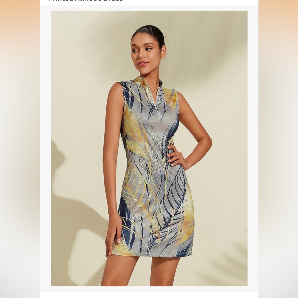 NWT Acegolfs tropical Leaf Print quarter zip tank dress golf or tennis